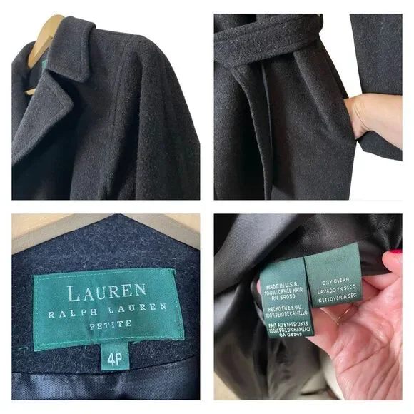 Ralph Lauren LRL Camel Hair Robe Style Wrap Coat Women’s 4 Black Old Money *Read - Picture 15 of 15